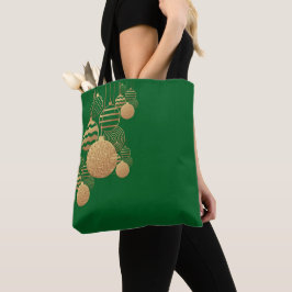 Kersttassen met kerstballen - groene achtergrond tote bag