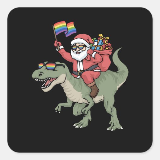 kersttbg-kerstkerstman TRex-regenboogpride Vierkante Sticker (Voorkant)