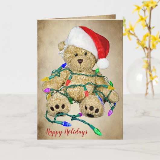 kerstteberen in vakantielampjes kaart (Gele Bloem)