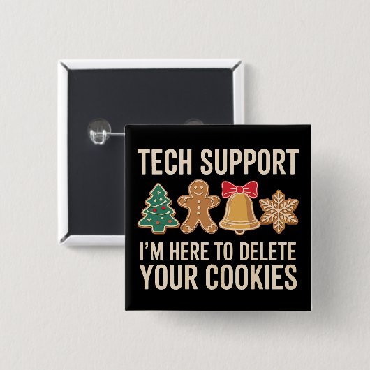Kersttechnische ondersteuning hier om Xmas-cookies Vierkante Button 5,1 Cm (Voorkant /achterkant)