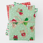 Kerstteddies, Holly Berries, Snowflakes set Inpakpapier Vel (In situ)