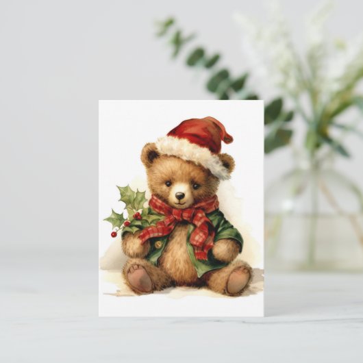 KerstTeddy Bear Briefkaart (Staand voorkant)