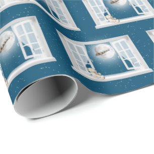 KerstTeddy Bear in Window Cadeaupapier