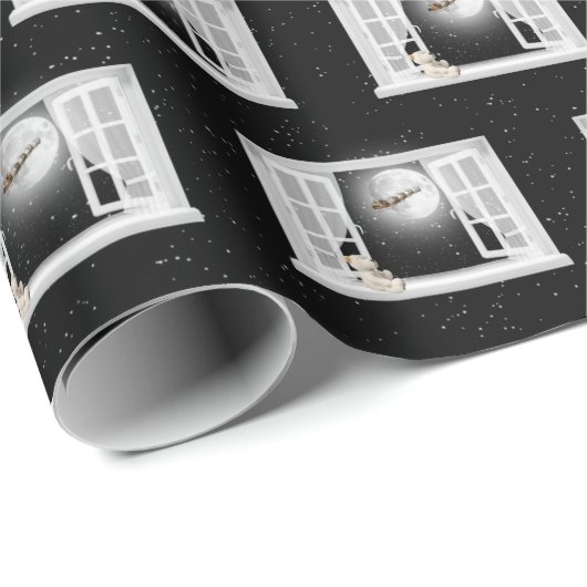 KerstTeddy Bear in Window Cadeaupapier (Rol Hoek)