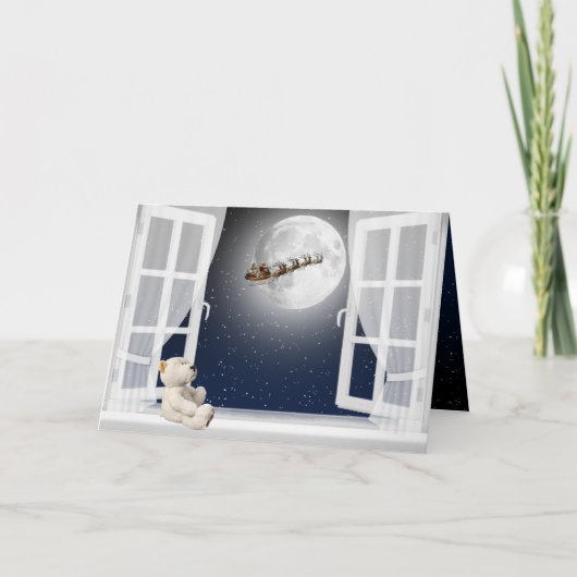 KerstTeddy Bear in Window Feestdagen Kaart (Voorkant)