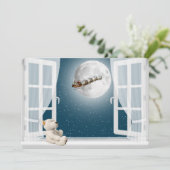 KerstTeddy Bear in Window Feestdagenkaart (Staand voorkant)