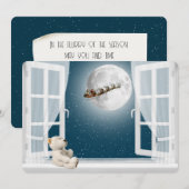 KerstTeddy Bear in Window Feestdagenkaart (Voorkant / Achterkant)