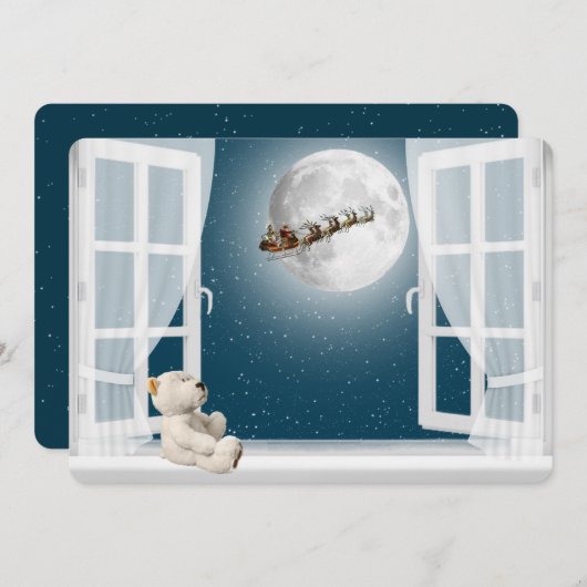KerstTeddy Bear in Window Feestdagenkaart (Voorkant / Achterkant)