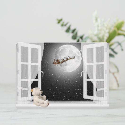 KerstTeddy Bear in Window Feestdagenkaart (Staand voorkant)