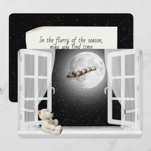 KerstTeddy Bear in Window Feestdagenkaart (Voorkant / Achterkant)