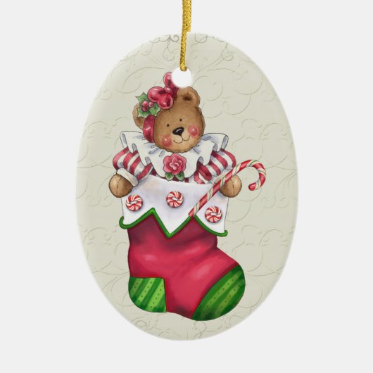 KerstTeddy Bear Keramisch Ornament (Voorkant)