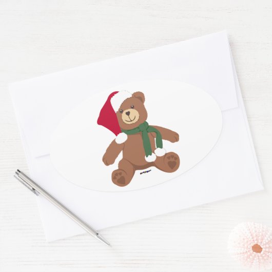 KerstTeddy Bear Ovale Sticker (Envelop)
