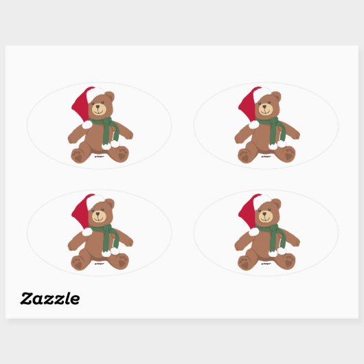 KerstTeddy Bear Ovale Sticker (Vel)