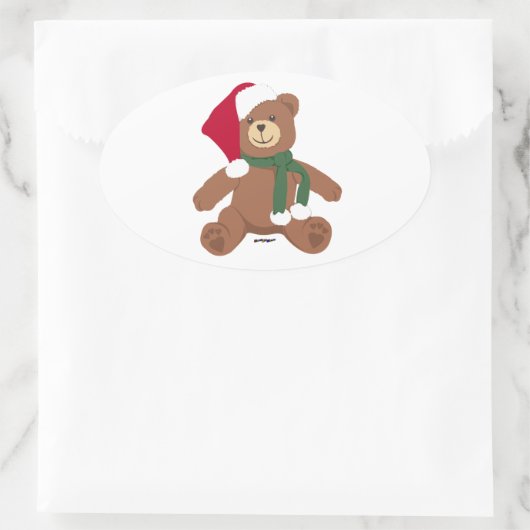 KerstTeddy Bear Ovale Sticker (Tas)