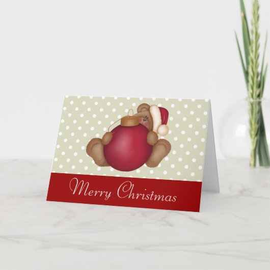 kerstteddy Bear Red Ornament Holiday Kaart (Voorkant)