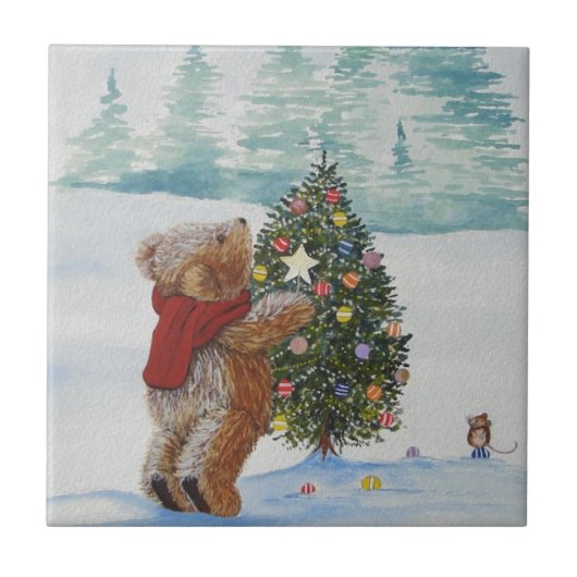 KerstTeddy Bear Tegeltje (Voorkant)