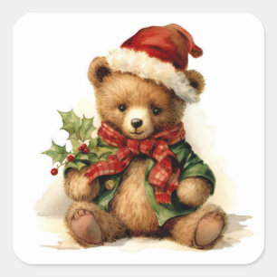 KerstTeddy Bear Vierkante Sticker