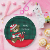kerstteddybear Rood en groene Kinder tafels Papieren Bordje (Feest)
