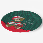kerstteddybear Rood en groene Kinder tafels Papieren Bordje (Gekanteld)
