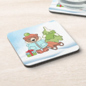 Kerstteddybeer Couple met cadeau Bier Onderzetter (Linkerzijde)