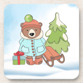 Kerstteddybeer Couple met cadeau Bier Onderzetter