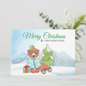 Kerstteddybeer Couple met cadeau Kaart (Staand voorkant)