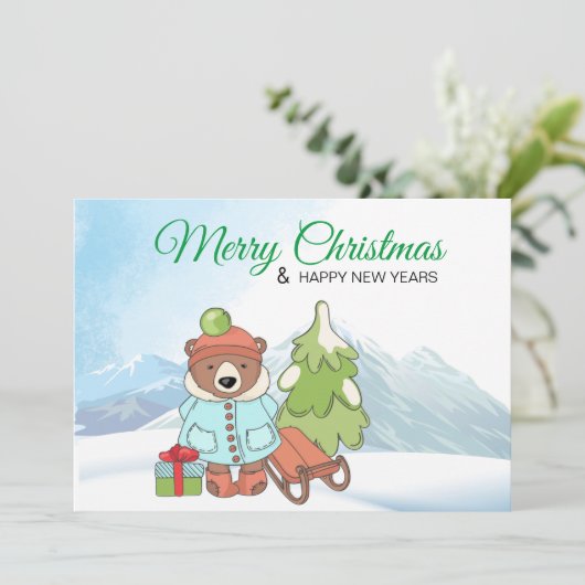 Kerstteddybeer Couple met cadeau Kaart (Staand voorkant)