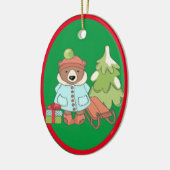 Kerstteddybeer Couple met cadeau Keramisch Ornament (Links)