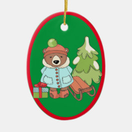 Kerstteddybeer Couple met cadeau Keramisch Ornament