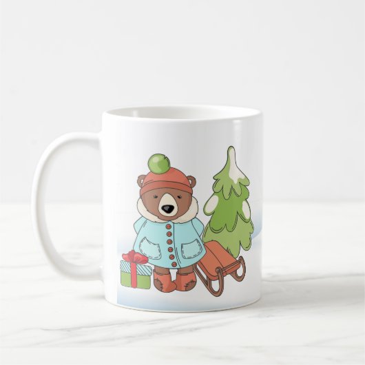 Kerstteddybeer Couple met cadeau Koffiemok (Links)