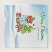 Kerstteddybeer Couple met cadeau Legpuzzel (Horizontaal)