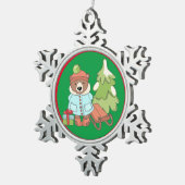 Kerstteddybeer Couple met cadeau Tin Sneeuwvlok Ornament (Rechts)