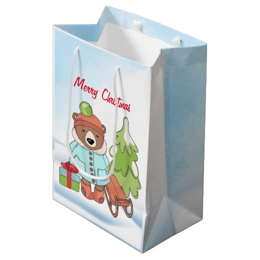 Kerstteddybeer Couple met cadeautas (Voorkant Gekanteld)