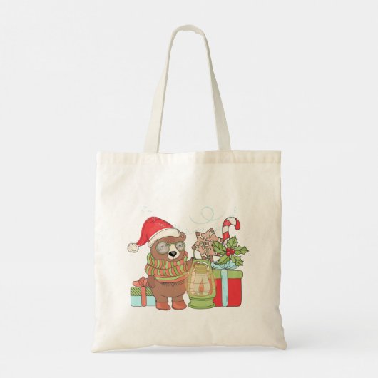 Kerstteddybeer Couple met cadeautjes Canvas tas (Achterkant)