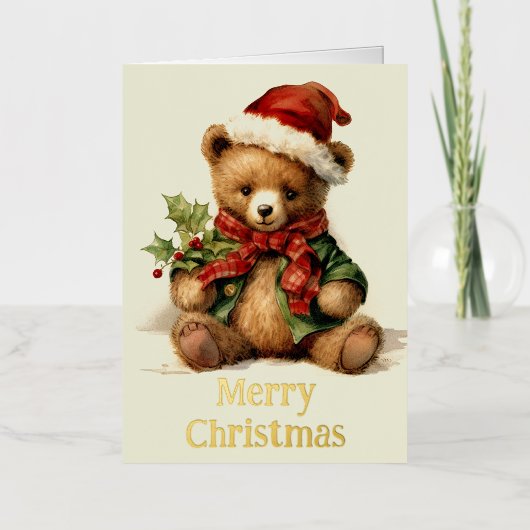 Kerstteddybeer Folie Wenskaart (Voorkant)