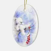 kerstteddybeer in een boomstop keramisch ornament (Links)