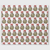 Kerstteddybeer in ornament cadeaupapier (Vlak)