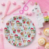 Kerstteddybeer in rood en groen papieren bordje (Feest)