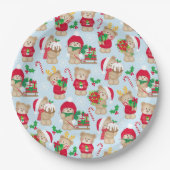 Kerstteddybeer in rood en groen papieren bordje (Voorkant)