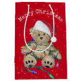 Kerstteddybeer in verwarde lichtjes medium cadeauzakje (Voorkant)