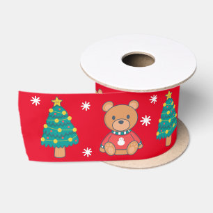 Kerstteddybeer met boom met sneeuwvlokken satijnen lint