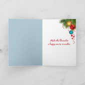 Kerstteddybeer met een sneeuwpop feestdagen kaart (Binnen)