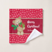Kerstteddybeer met Gift en Snowflakes, rood Bad Handdoek (Wasdoekje)