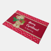 Kerstteddybeer met Gift en Snowflakes, rood Deurmat (Schuin)