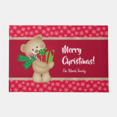 Kerstteddybeer met Gift en Snowflakes, rood Deurmat (Voorkant)