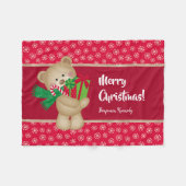 Kerstteddybeer met Gift en Snowflakes, rood Fleece Deken (Voorkant (Horizontaal))