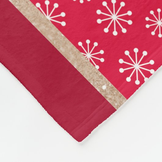 Kerstteddybeer met Gift en Snowflakes, rood Fleece Deken (Hoek)