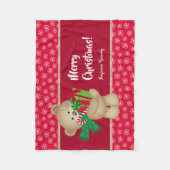 Kerstteddybeer met Gift en Snowflakes, rood Fleece Deken (Voorkant)