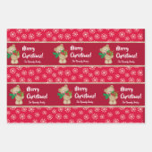 Kerstteddybeer met Gift en Snowflakes, rood Inpakpapier Vel (Voorkant)