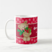 Kerstteddybeer met Gift en Snowflakes, rood Koffiemok (Links)